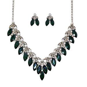 Crystal Pearl Necklace Set Women Green Marquise Statement Bib Neck Earrings New